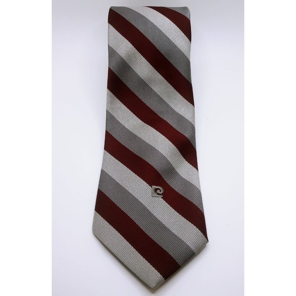Pierre Cardin Paris New York Men's Tie Burgundy Gray Stripes Logo 60" L x 3.25"W